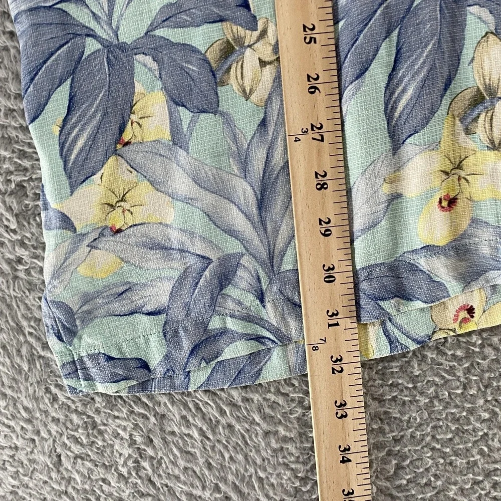 Tommy Bahama Camp Shirt Mens XL Blue Silk Hawaiian Orchid Short Sleeve Aloha